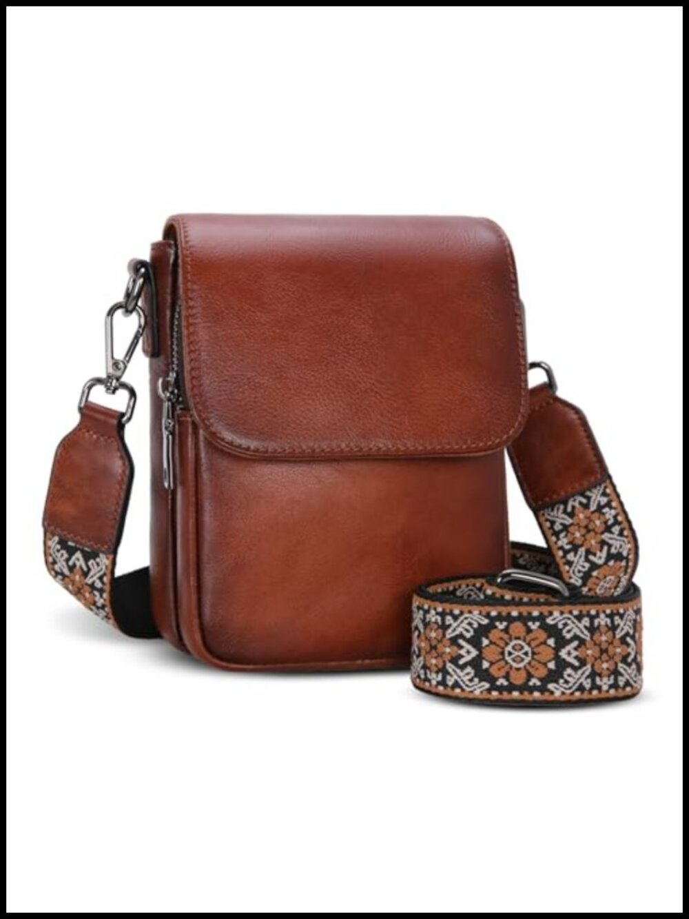 Leather Crossbody Bag Small RFID Phone Purse with Card Slot Boho Strap